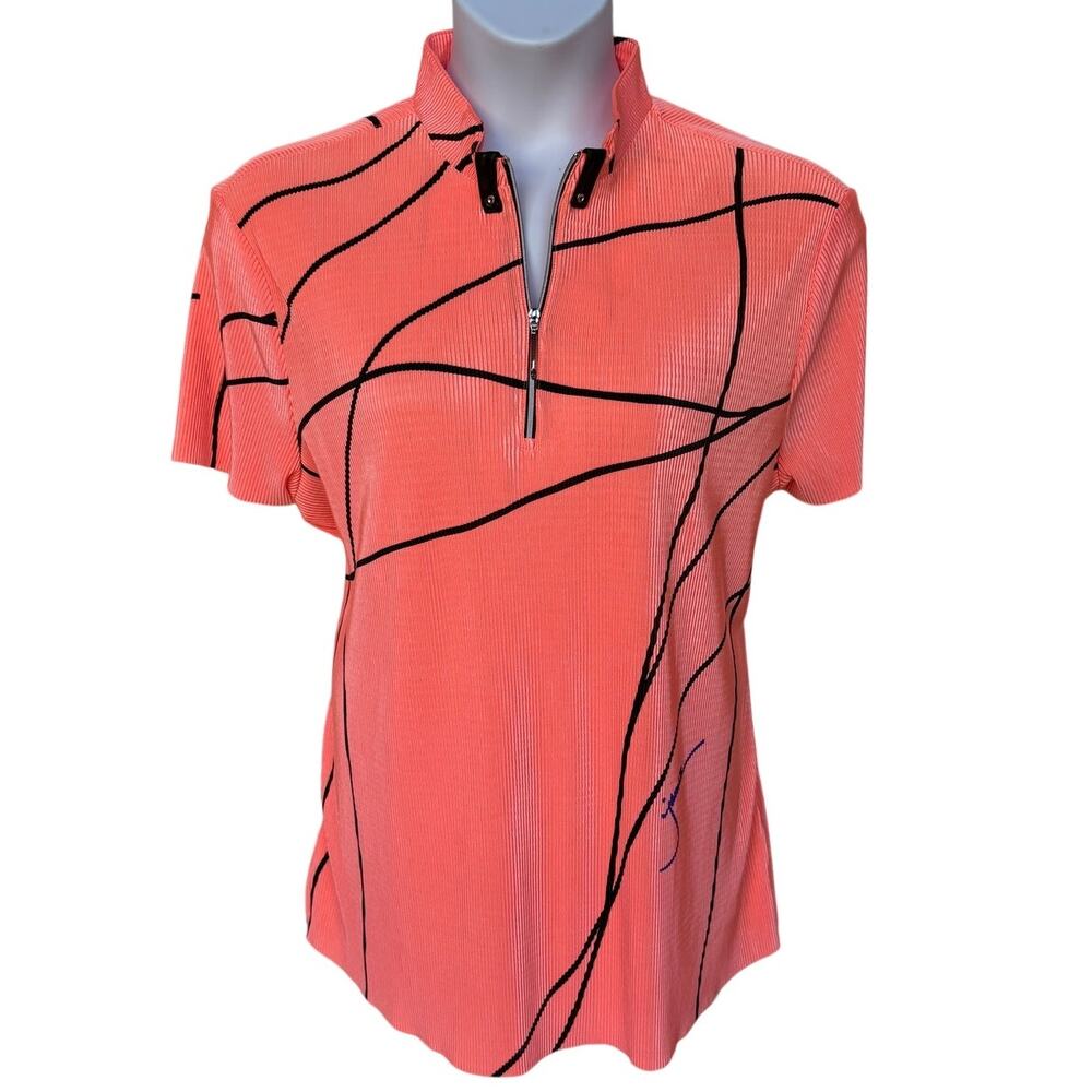 Jamie Sadock Coral and Black Crinkle Fabric Womens Golf Polo-has small hole- XXL
